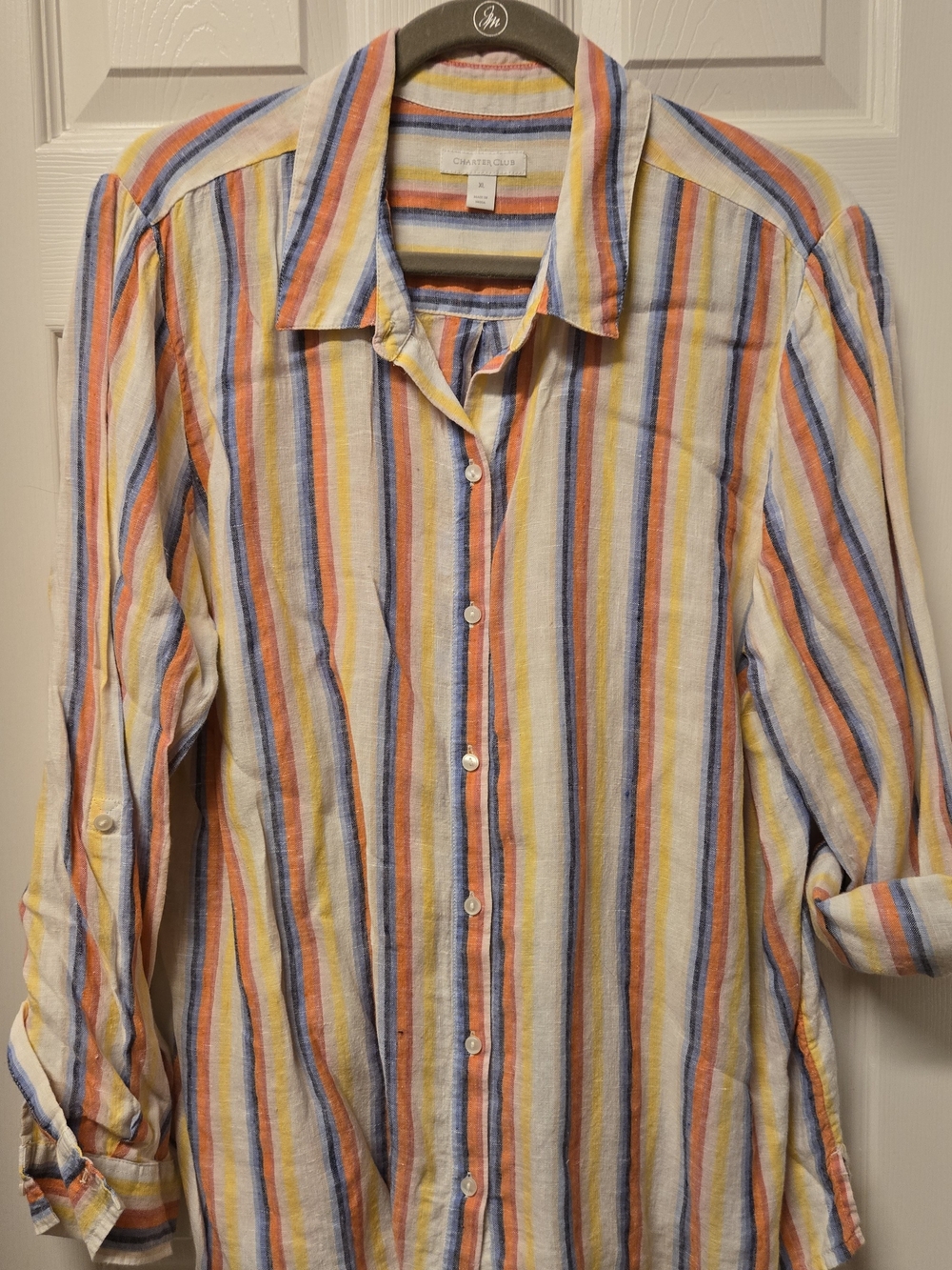 Charter Club Striped Button-Down Shirt in Yellow, Blue & Orange